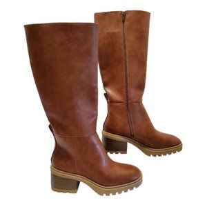 NWT Seychelles New Cognac Brown Knee-High Lug Sole Platform Boot Side Zip Sz 10